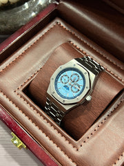 Perpetual Calendar Open Worked Silver Black Dial Automatic Mens Watch