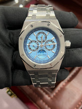 Perpetual Calendar Open Worked Silver Black Dial Automatic Mens Watch