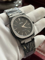 Black dial with stainless steel & Moissanite Diamond, Classic design Analog Watch