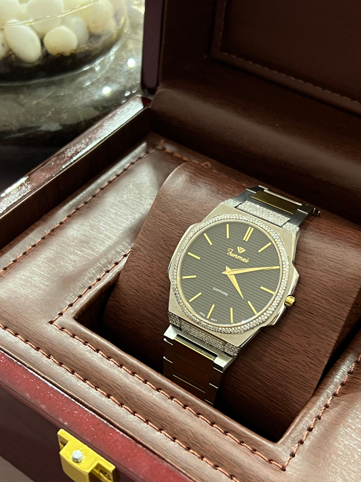 Sapphire - Two Tone Silver with Gold Color - Moissanite Diamond Watch